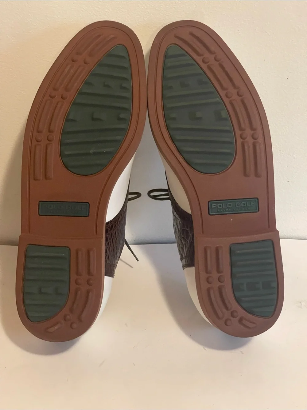 Polo by Ralph Lauren White and Brown Two-Tone Oxford golf shoes
